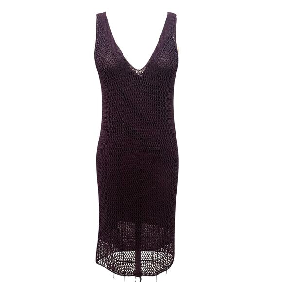 NWT Mango MNG Lurex openwork knit dress Burgundy Size Small - Picture 1 of 13